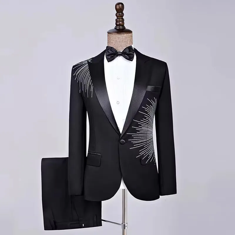 

Men's Black Sequins Shiny Suit 2-Piece Set Formal Wedding Groom Dress Blazer And Pants Evening Party Chorus Singer Outfit