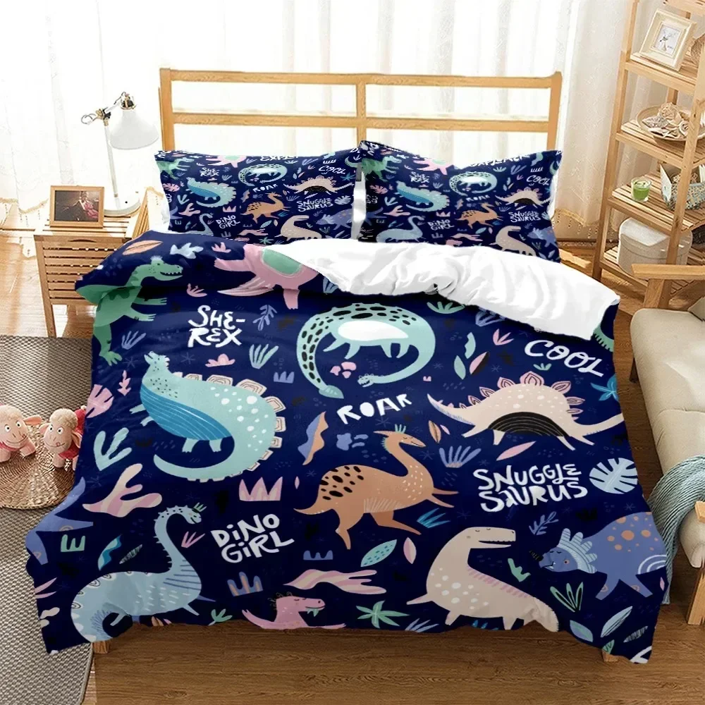 Cartoon Dinosaur HD Print Polyester Bedding Sets，Teens Boy Girl Or Adults For Beds Quilt Cover Pillowcase King Size Bedding Set