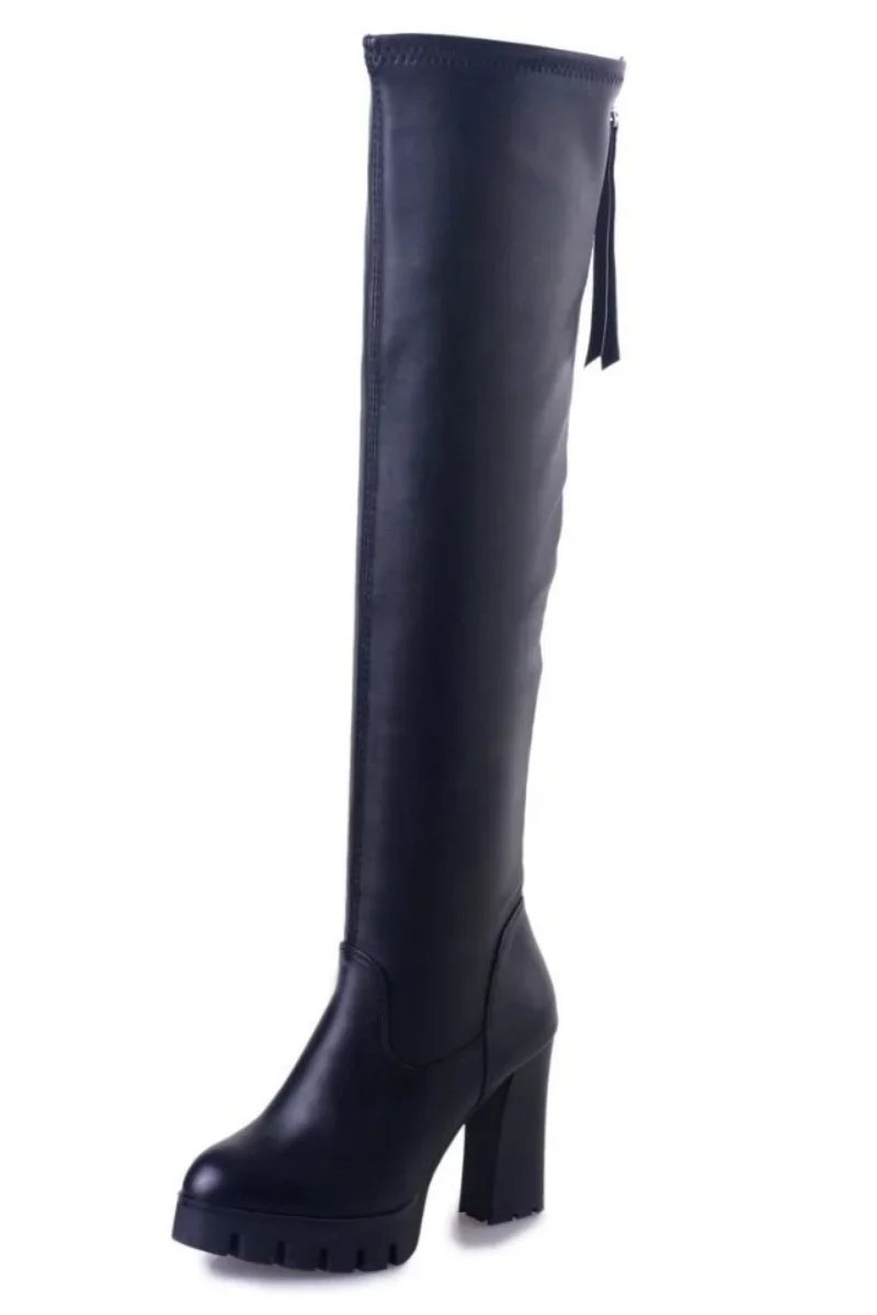 Autumn Winter Women\'s Leather Over The Knee Long High Heel Platform Snow Thigh Boot for Women 2022 Ladies Shoes Botas De Mujer