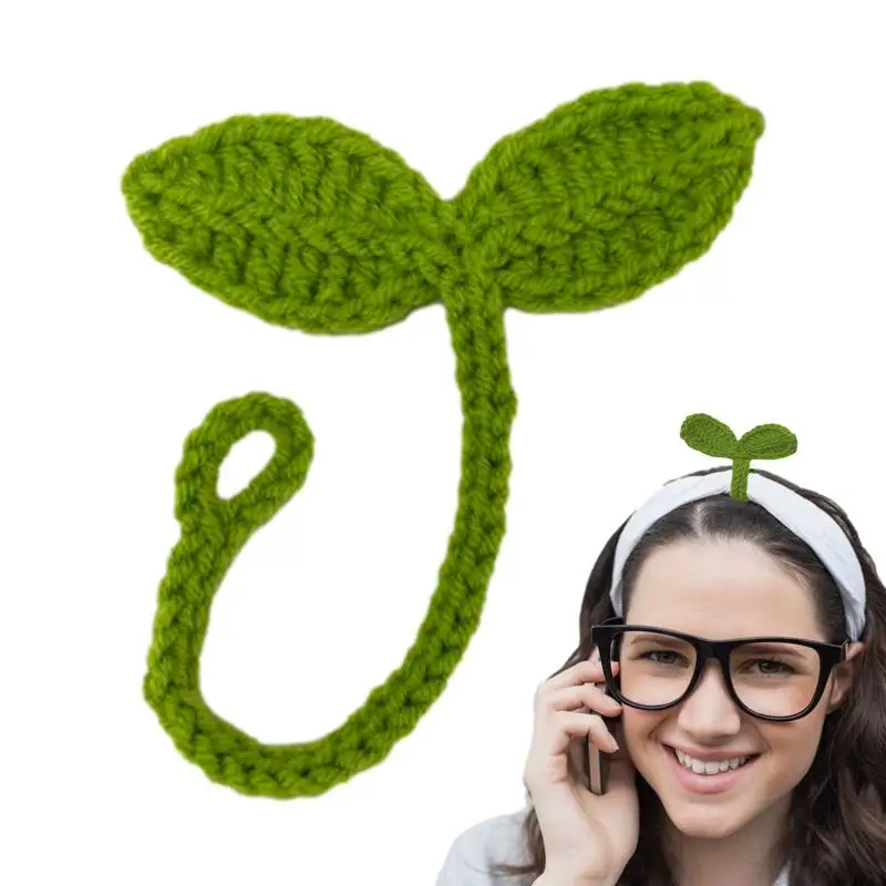 Knitted Crochet Leaf Sprout Multifunctional Bookmark Leaf Decor DIY Craft Crochet Accessories Girl Funny Hair Clips Hair Decor