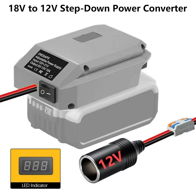 Step-Down Power Converter 18V to 12V for Dewalt 20V Battery with Cigarette Lighter Socket  Power Wheel Adapter for Car Fridges