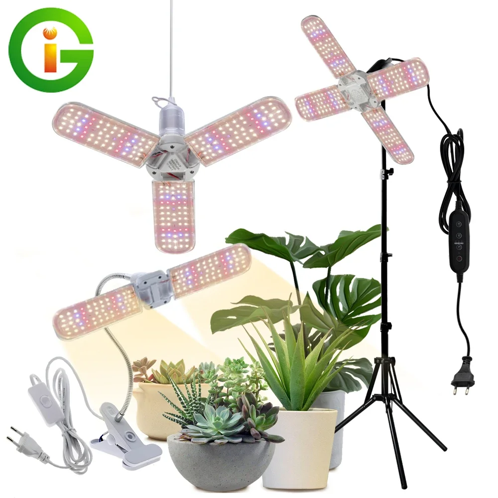 Foldable Full Spectrum LED Grow Light, Planta Crescente Luz, Phytolamp Bulb, Plantas de Interior, Flower Seedling, E27, 24W, 36W, 48W