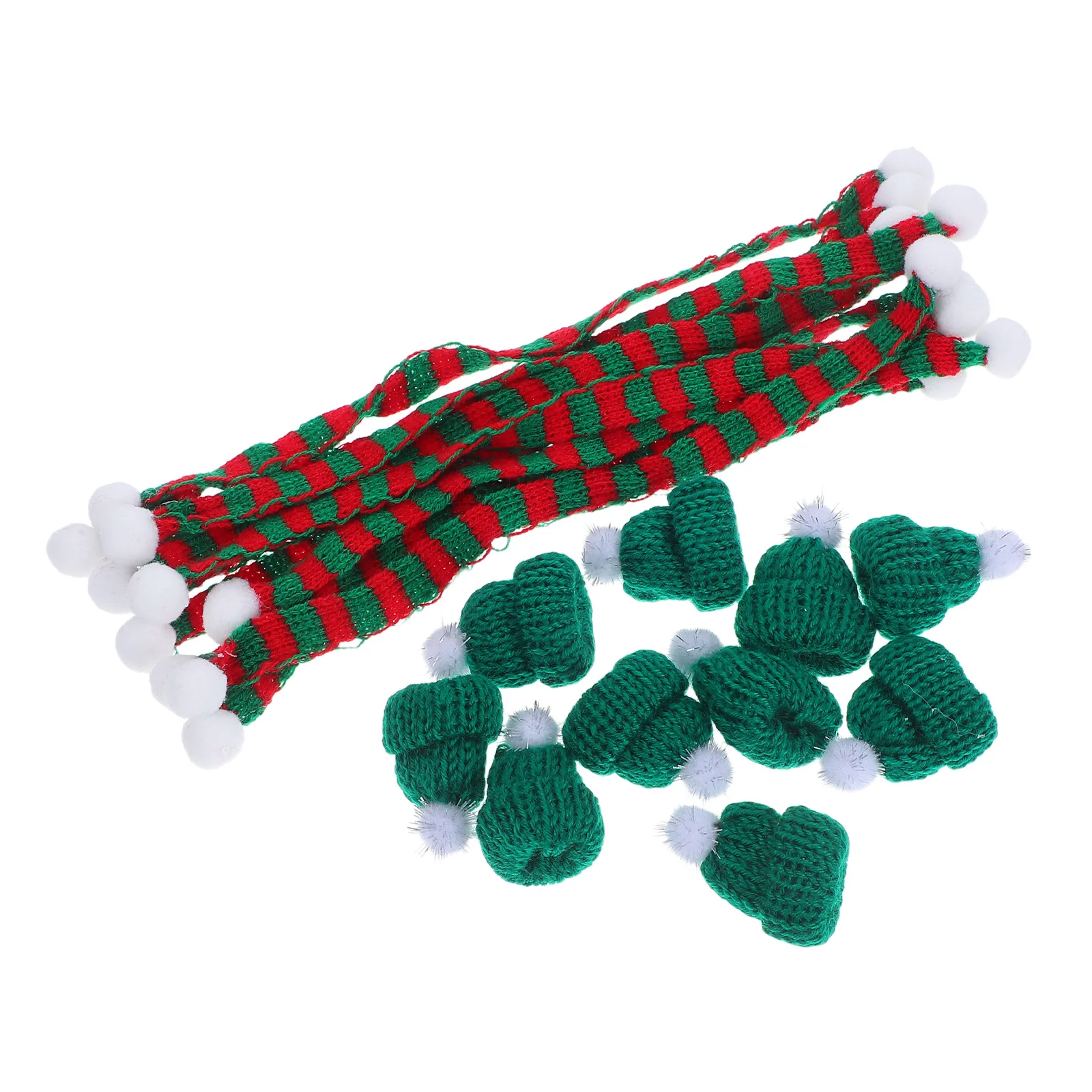 

10 Sets Christmas Decorations Tiny Scarf Craft Bottle Covers Wine Knit Hat DIY