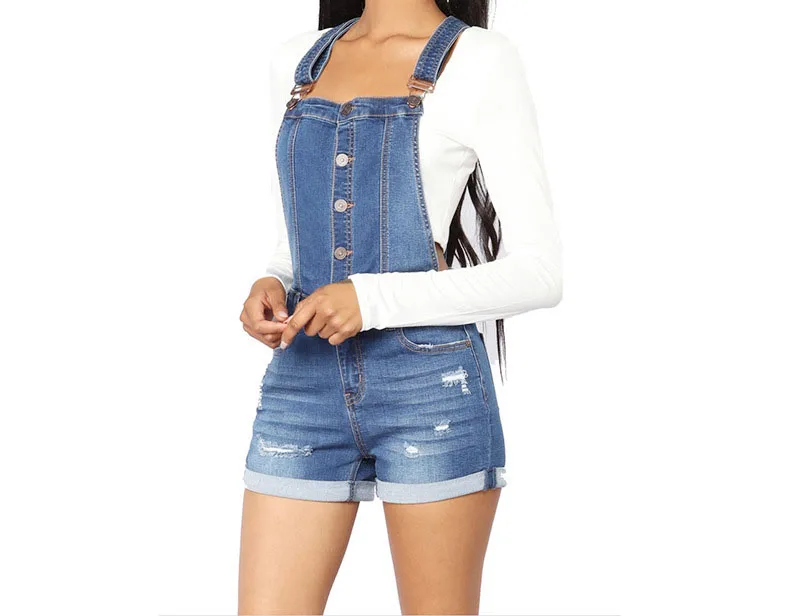 

Jumpsuits for Women 2023 Summer Fashion New High Waist Casual Hole Breaking Suspender Denim Shorts