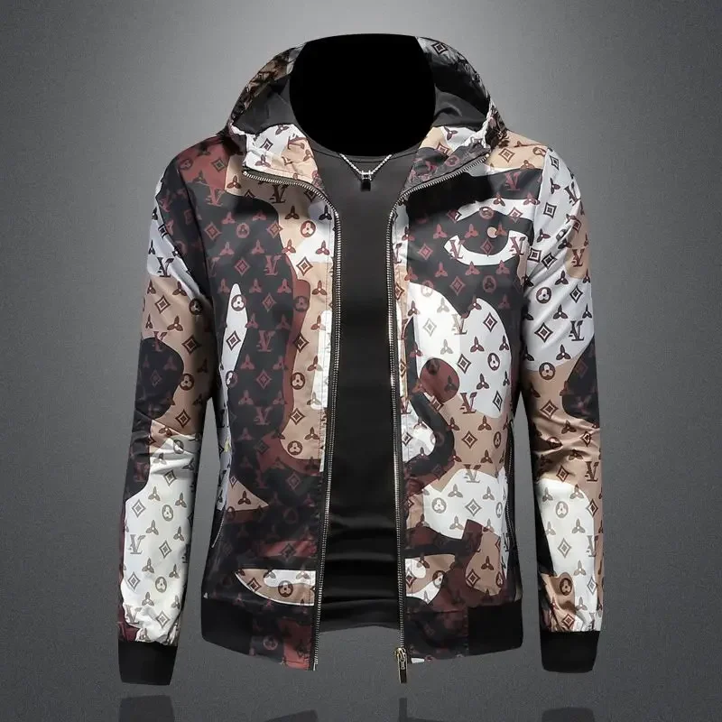 Men's 2024 Youth Fashion Personalized Thin Hooded Jacket Spring New Letter Printed Painted Coat