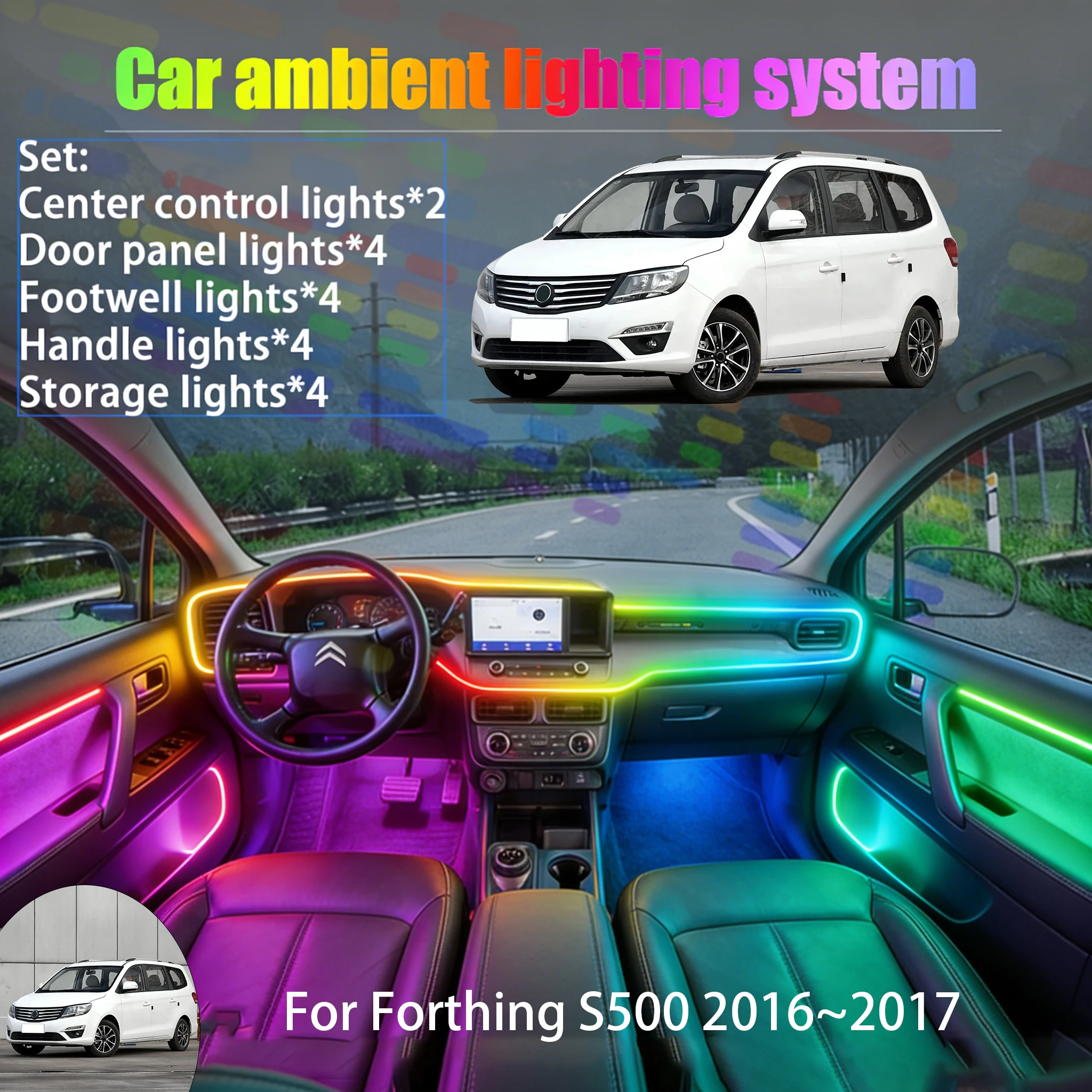 

Для Forthing S500 2016~2017: Комплект светодиодной подсветки салона и багажника (2/18 LED) с USB RGB-подключением, автозапчасти