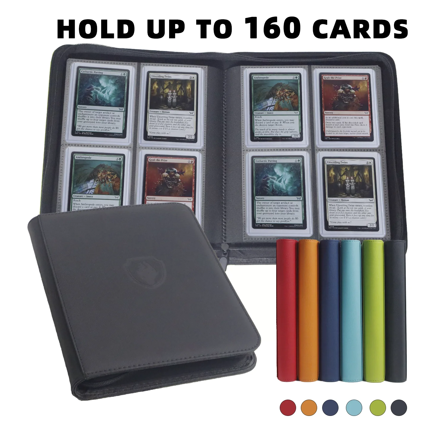 3×4 Zoll Sammelkarten-Organizer 4-Taschen Doppelseitiger Ordner PU-Leder Reißverschlussetui für Sportkarten, Aufbewahrung für 160 Karten