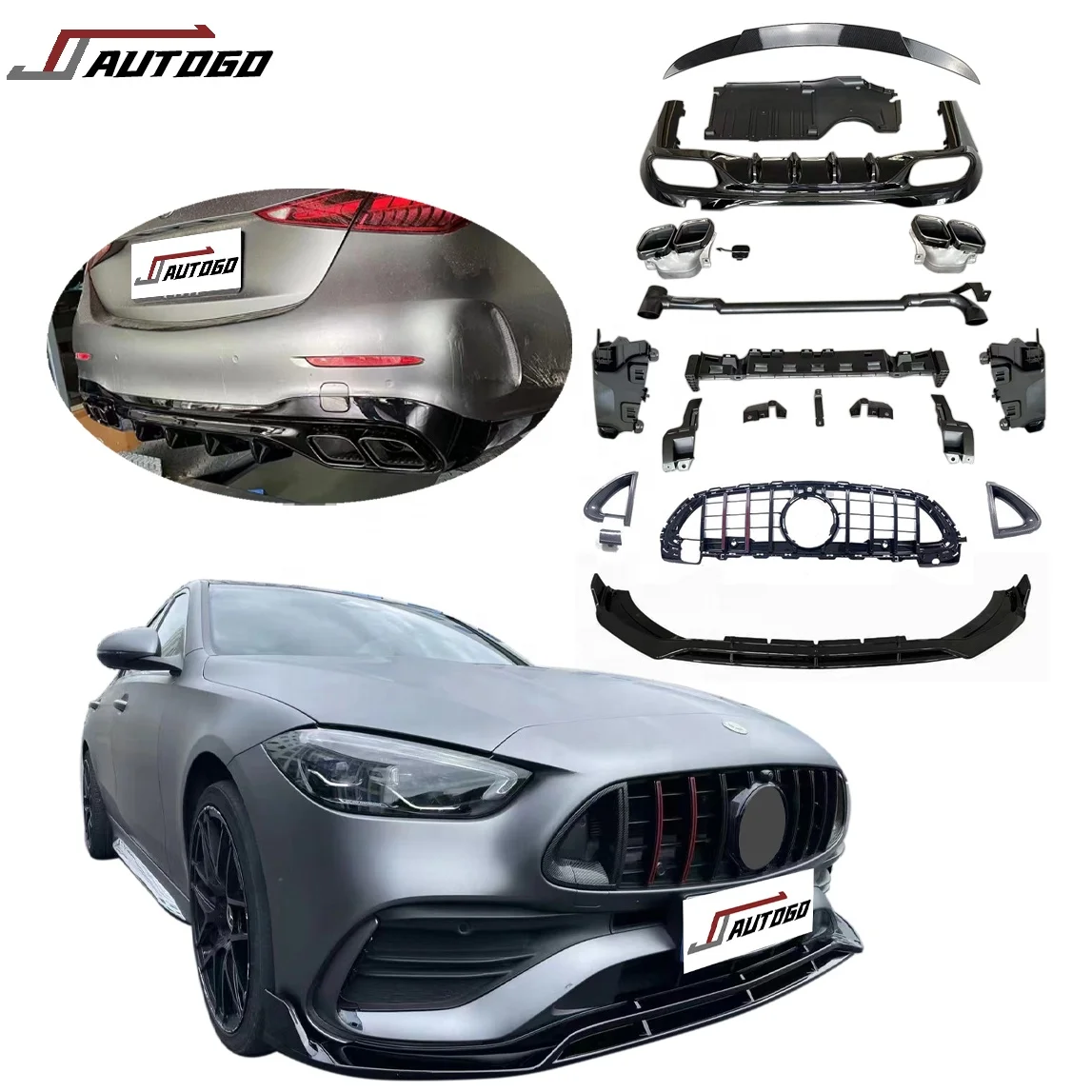 Modification For Benz W206 C-Class 2022+ Upgrade To AMG GT C63 C43 Grille Diffuser Rear Pipe B-Brabus Rocket Front Lip Spoiler