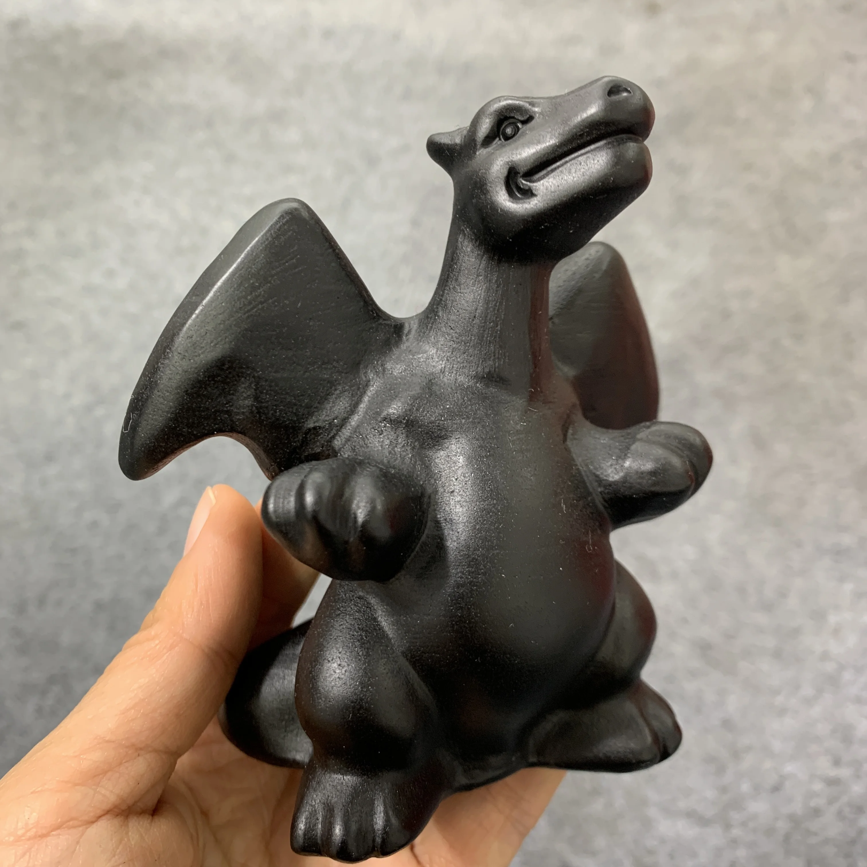 

100mm Natural Black Obsidian carved Dinosaur Animal statue pterosaur Decorative Figurine