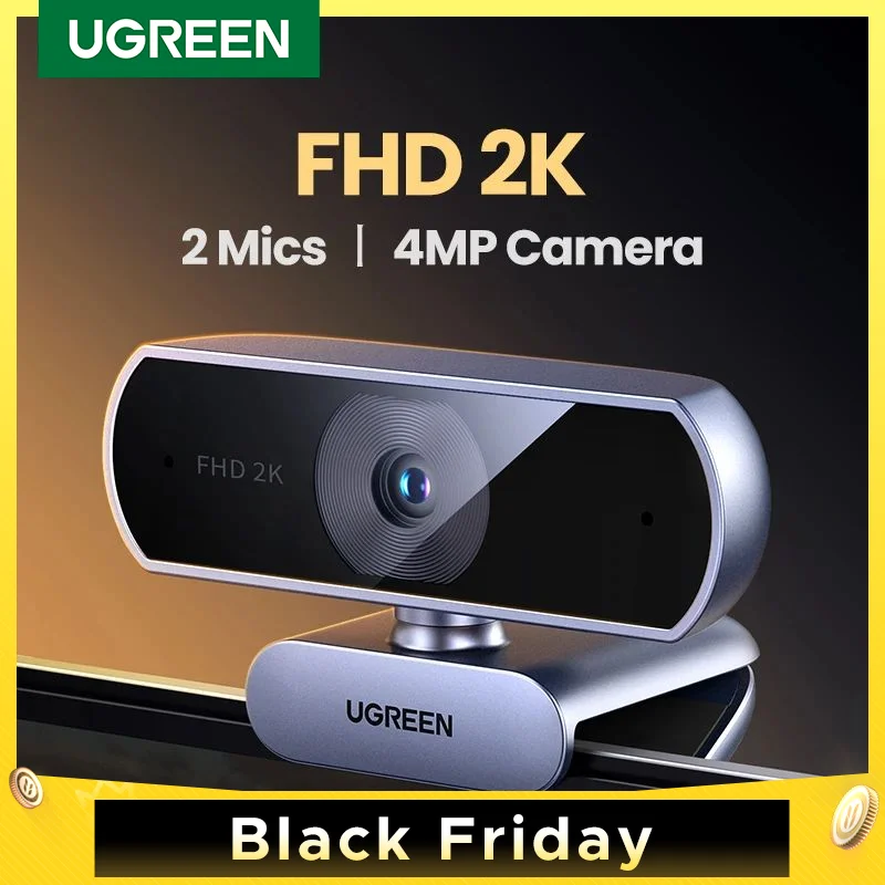 UGREEN USB Webcam 2K HD Mini Webcam Web Dual Microphones for Youtube Zoom Video Calling 30fps web cam