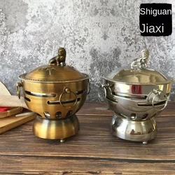 Chinese Style Alcohol Stove Hot Pot, Stainless Steel, Bronze Vintage Cooking Utensil, Single Stock Pots for Buffet