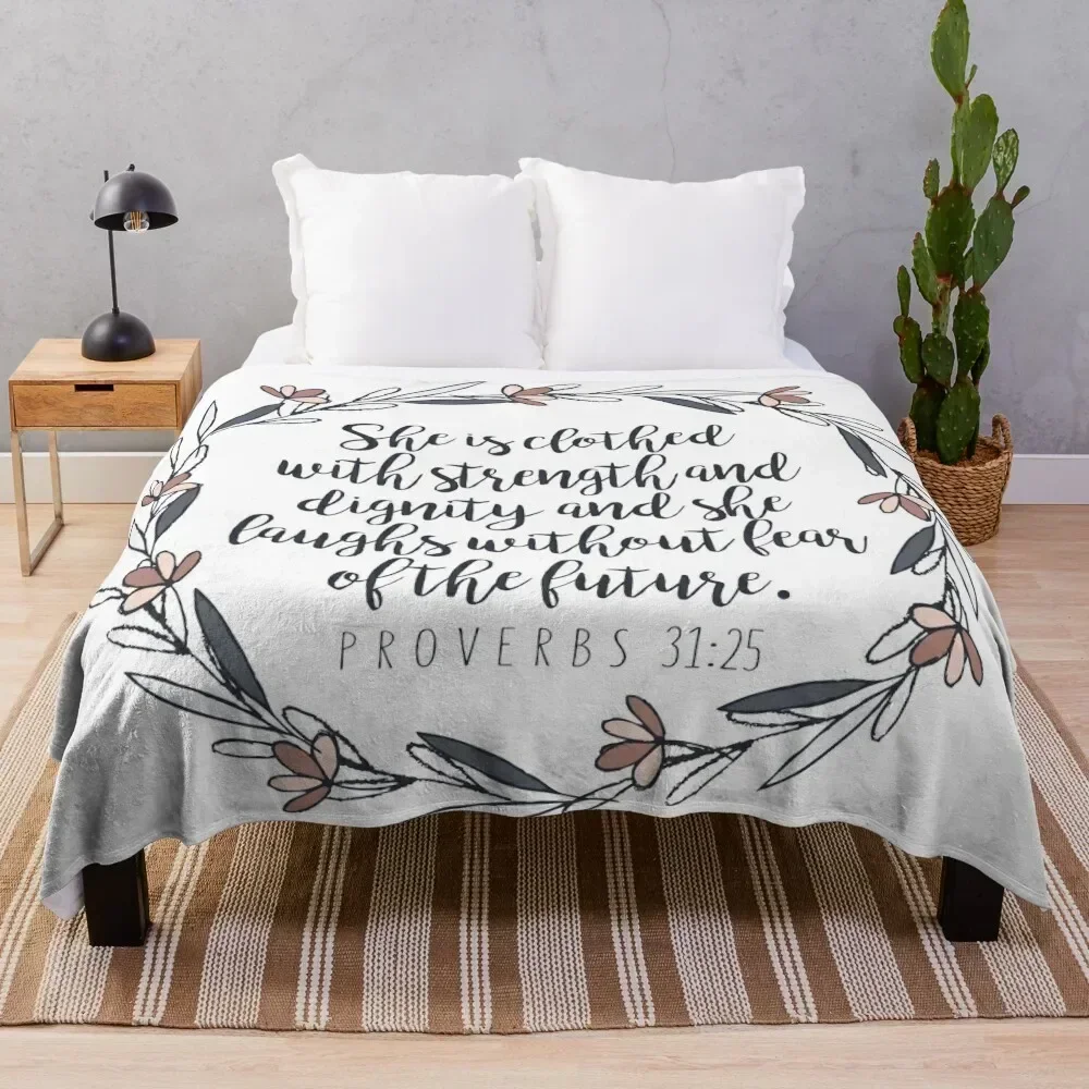 

Bible Verse - Proverbs 31:25 Throw Blanket Warm Napping Blanket for Office Couch Bed