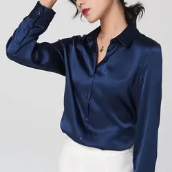 Woman Silk Shirt Long-sleeved Satin Women Blouse 100% Natural Silk New Mulberry Silk Blouse Loose and Versatile Base Shirt Women