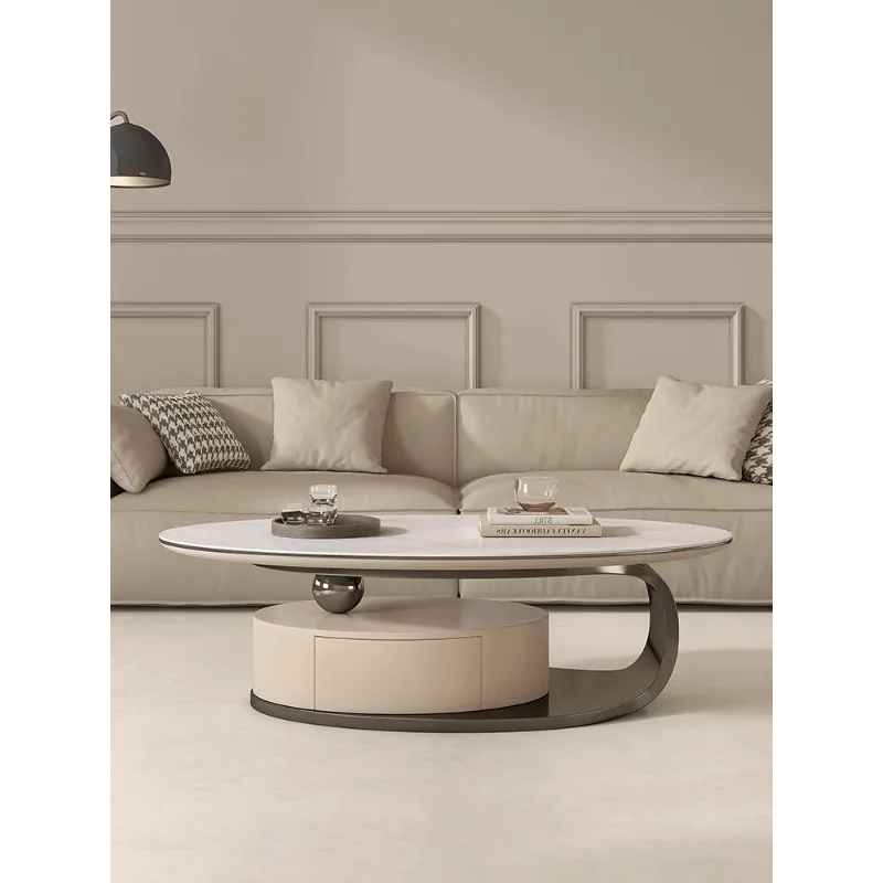 

Rock-plate coffee table is luxurious, modern household is simple, small apartment living room table is creative, oval stainless