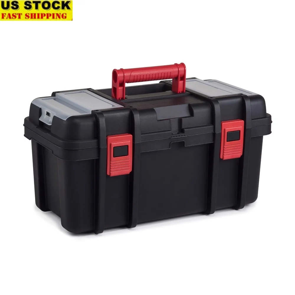 19 Inch Plastic Toolbox Heavy Duty Storage Kit Portable Tool Organizer Removable Tray Lid Organizers Lockable Design