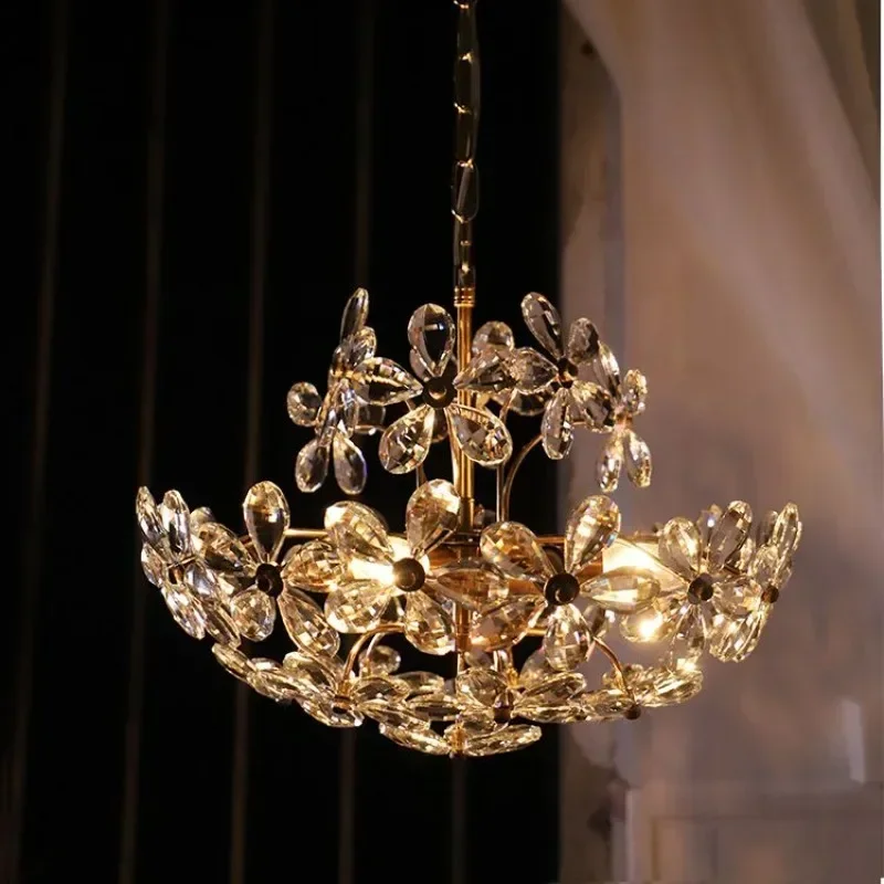 2026A Dream crystal flower chandelier, rural retro bedroom, bedside chandelier, wardrobe light luxury lighting fixture