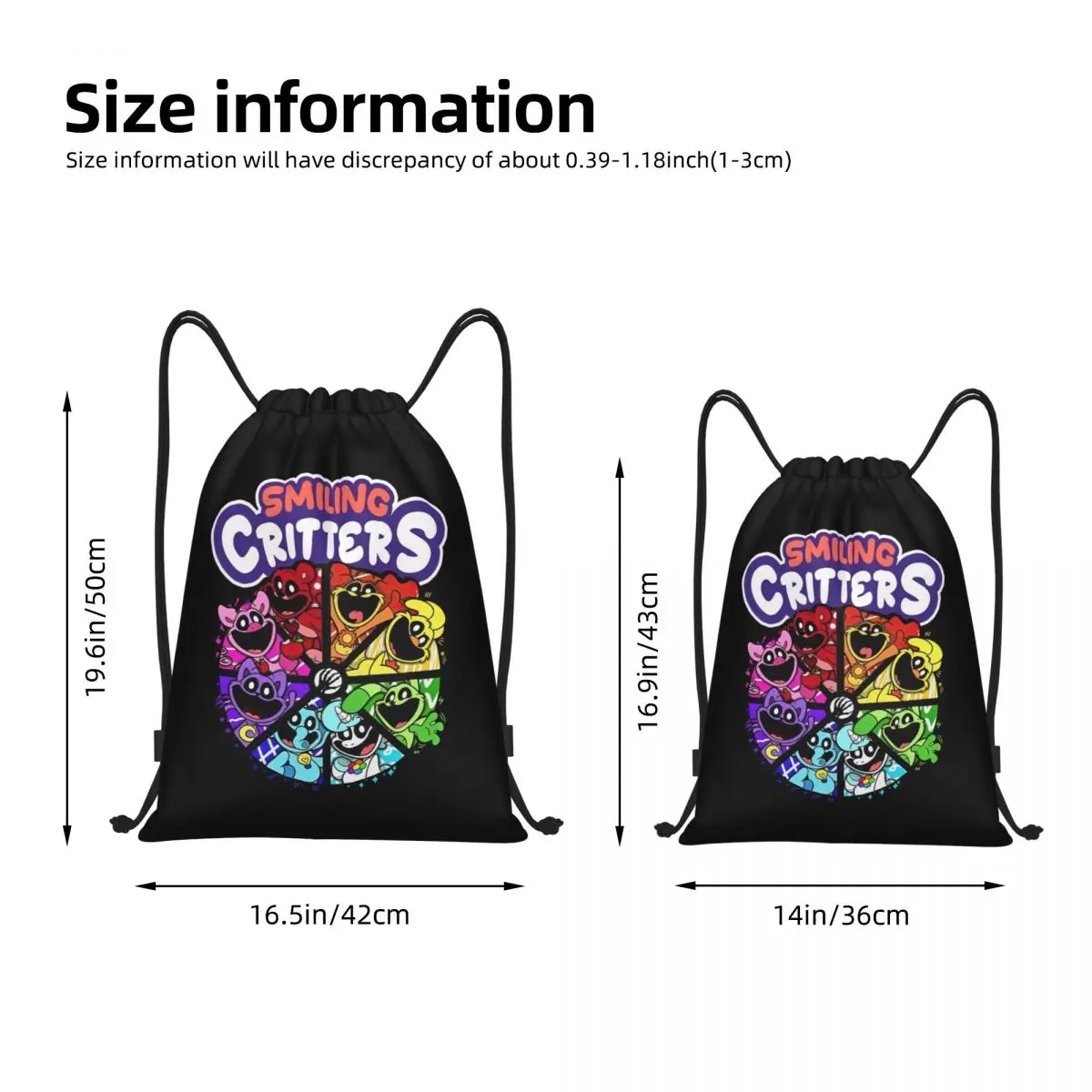 Smiling Critters Cartoon Anime Bag Drawstring Backpack Sports Gym Sackpack String Bags for Yoga