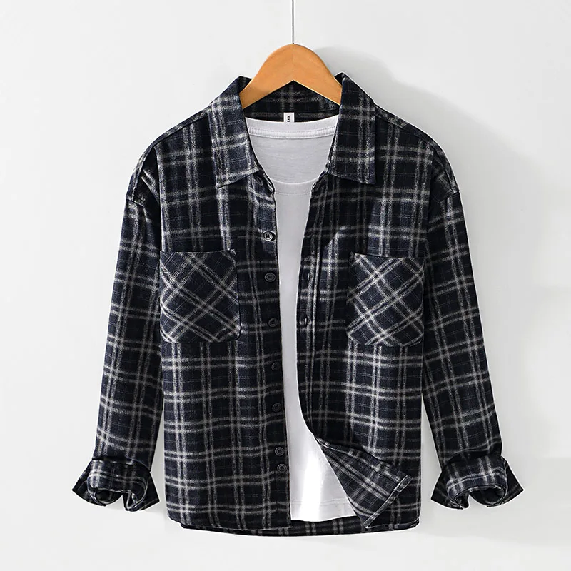 

Loose Long Sve Plaid irt Retro Casual Loose irt Color Blo Coat Men's Sport Sle Button up Winter Polyester
