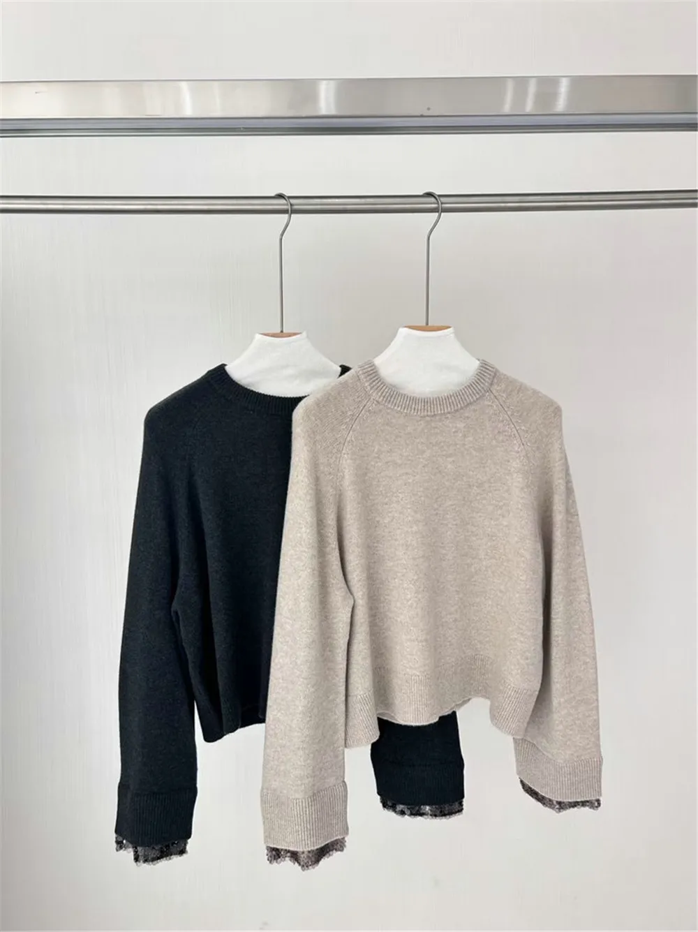 

Женский повседневный пуловер из 100% шерсти с круглым вырезом, осень/зима 25, вязаный пуловер с пайетками для тяжелой промышленности