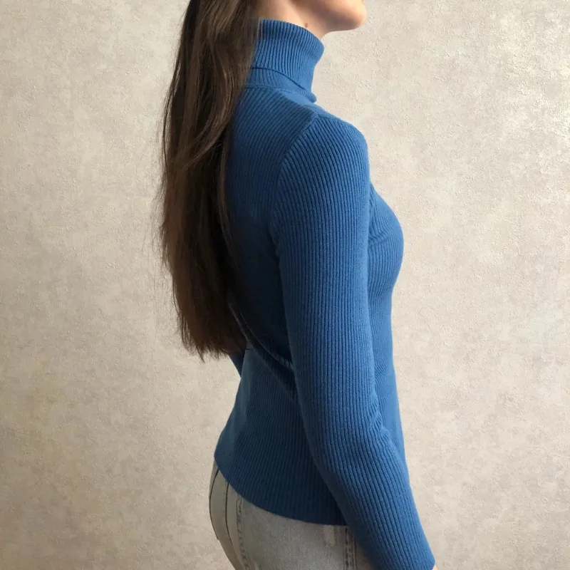 Bornladies Basic Rollkragenpullover für Damen, Herbst-Winter-Oberteile, schmaler Damen-Pullover, gestrickter Pullover, weicher, warmer Pullover. – Detail 14