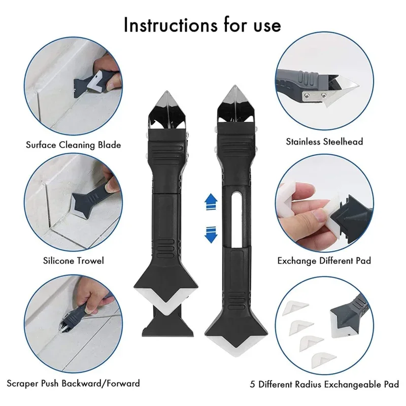 New Silicone Scraper Sealant Smooth Remover Tool Set 5 In1 Caulking Finisher Smooth Grout Kit Floor Mould Removal Hand Tools Set