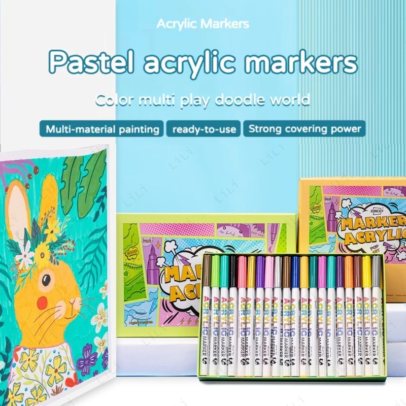 Spidol akrilik batang tipis kepala lembut tahan air tidak berbau dapat ditumpuk kuas artistik hadiah anak-anak