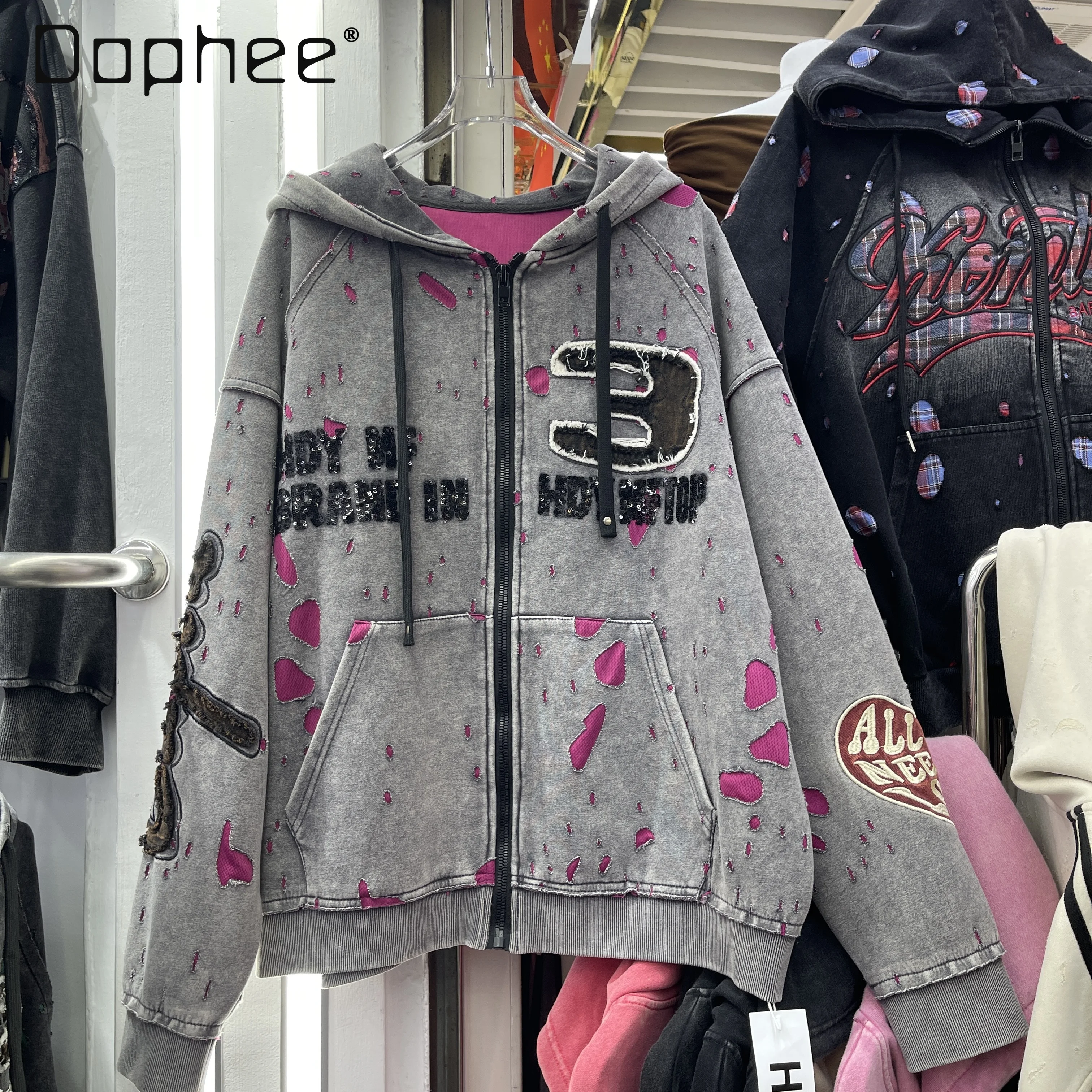 

American Retro Washed Vintage Hooded Sweatshirt for Women 2025 Autumn New Loose Casual Versatile Jacket Top Trendy