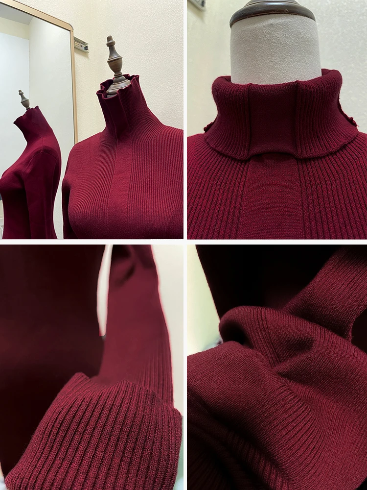 Long Sleeve Dresses Women Turtleneck Knitted Tender Slimming Sweater Basic Solid Simple All-match Temperament Ulzzang Streetwear image 6