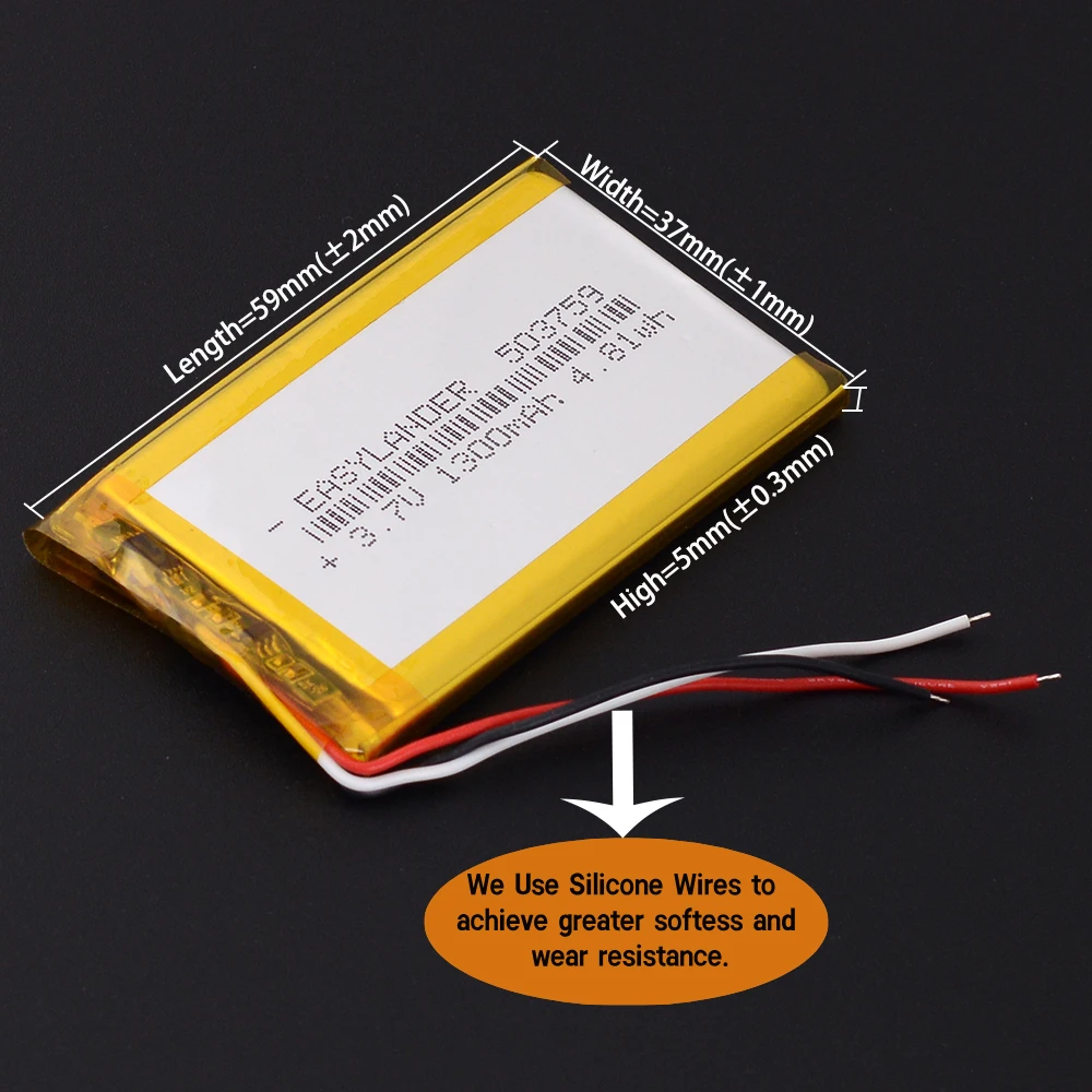 Silicone Wires 3wires 503759 1300mAh Rechargeable li-Polymer Battery For Navigator NW-ZX1 LIS1530HNPPC Steelseries Arctis 1 3 7