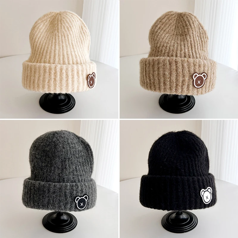 الشتاء الدافئة الأطفال قبعة متماسكة لطيف الدب الاطفال البلوز القبعات 2-10Year الطفل غطاء حماية الأذن مكافحة البرد الصوفية الكروشيه بونيه #4