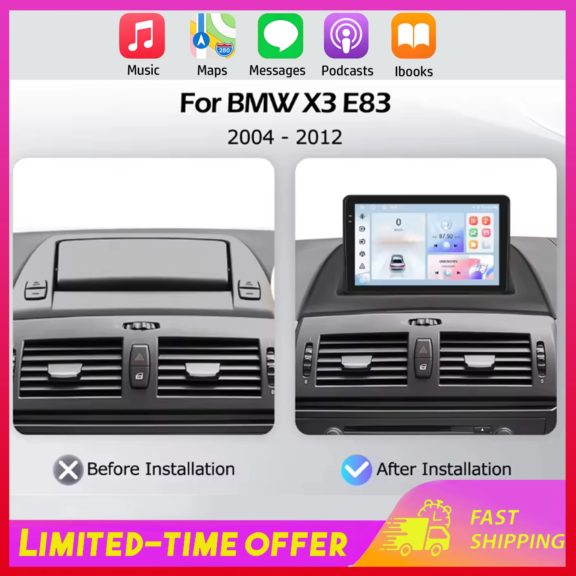 

9Inch for CarPlay Car Stereo Radio GPS Navi Wifi Compatible for X3 E83 2004-2012 Android 15 Touch Navigation Multimedia 2+32G