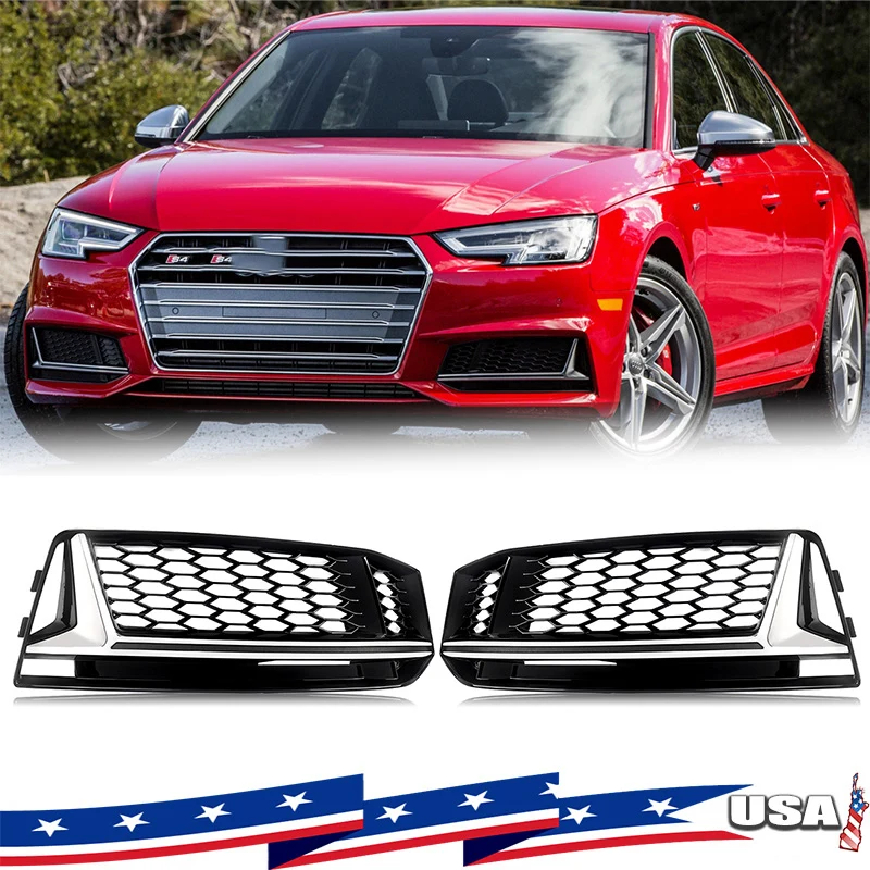 

Для 2016-2018 Audi A4 B9 S-Line S4 хромированная + черная сотовая решетка противотуманных фар