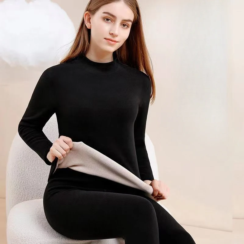 3XL Winter Turtleneck Thermal Underwear Women Thick Warm Long Johns Set Plus Size Velvet Thermal Clothes Female Second Skin Suit