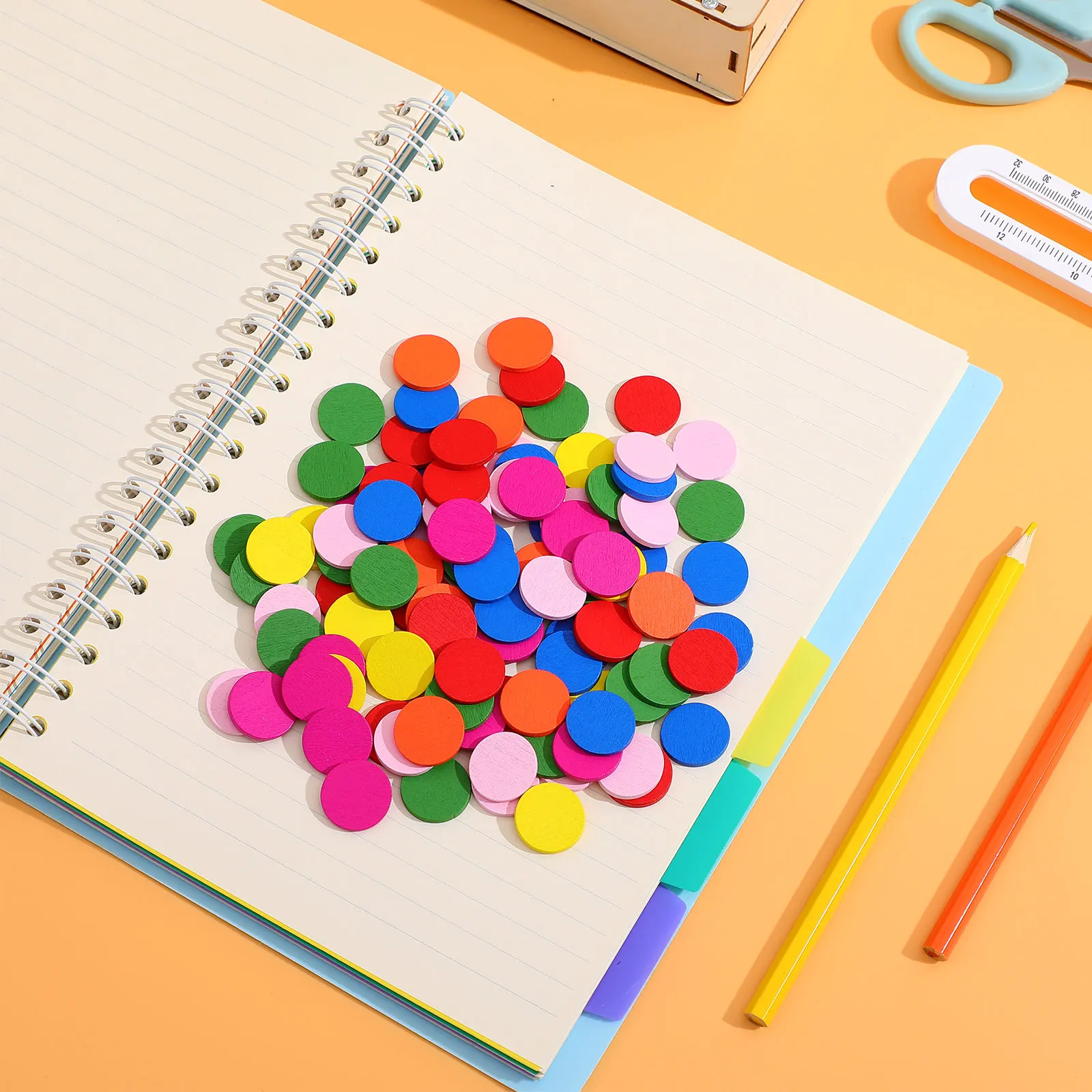 

100Pcs Round Wood Disc Colorful Pieces Learning Tools Educational Math Aids for DIY Decor Wood Piece Round