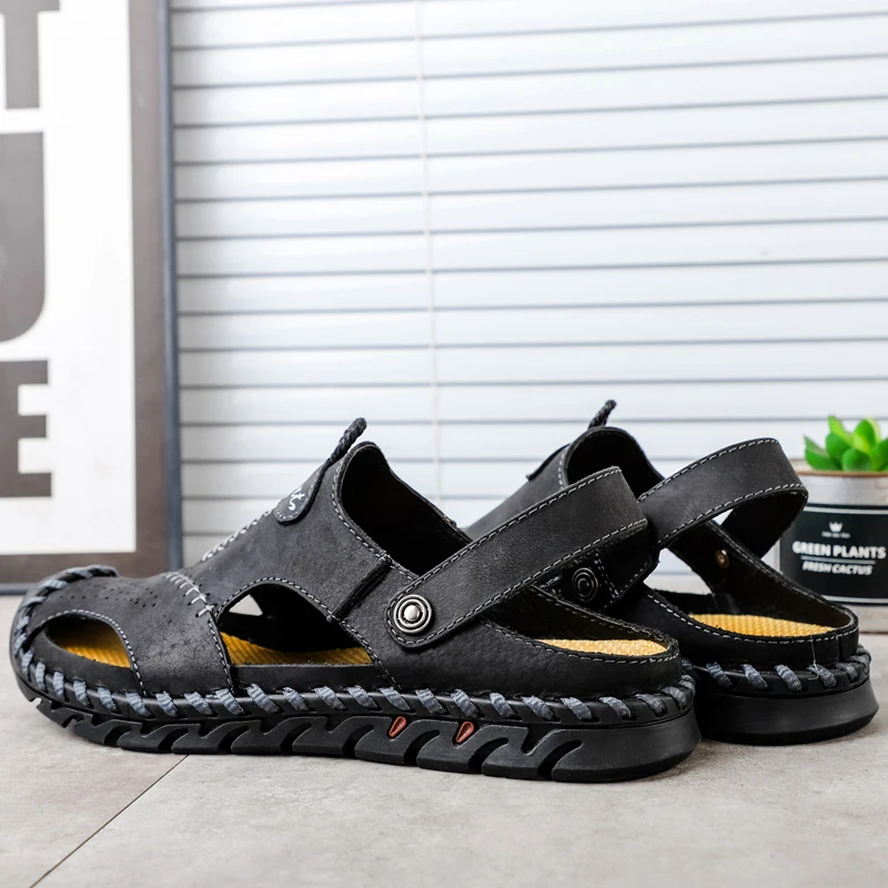 

Summer Men Sandals Genuine Leather Mens Casual Shoes Outdoor Men Leather Sandals for Men Beach Shoes Roman mens Shoes