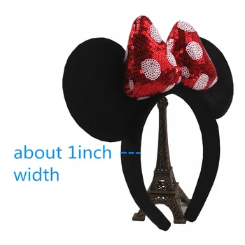 Čelenka Minnie Mouse s ušima velké velikosti s flitrovou mašlí pro ženy, párty a dívčí vlasová páska, žhavé festivalové Disney park výlet, DIY vlasové doplňky 10 nejlepší prodej Čelenka s ušima Minnie Mouse - №6