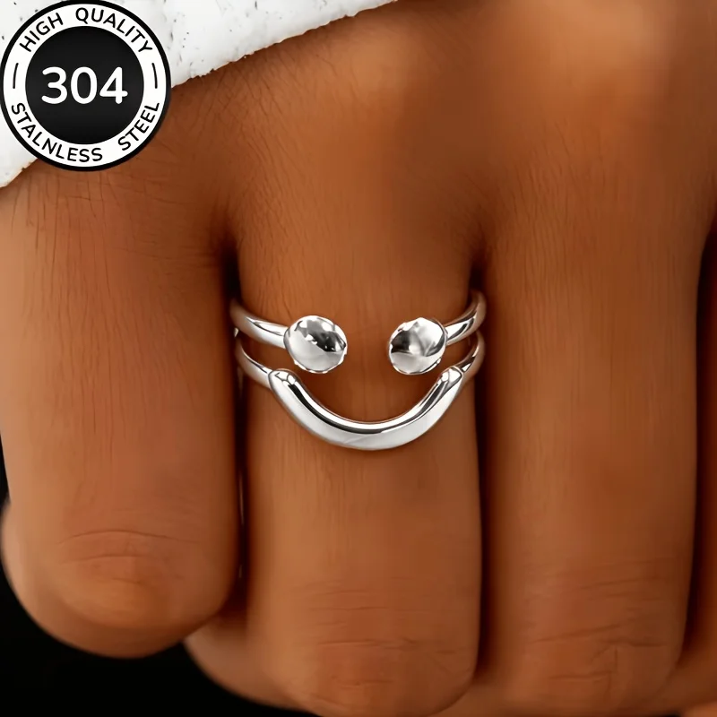 Women’s Adjustable OpenRing, Abstract Double Layer Geometric Statement Ring, Minimalist Polished Metallic Stackable Finger Ring