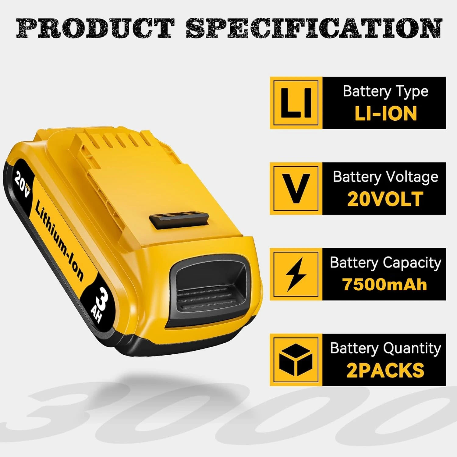 Bravebull 7500mAh 대용량 20V 충전식 리튬 이온 배터리 Dewalt 배터리 교체용 DCB206 DCB207 DCB204 DCB201