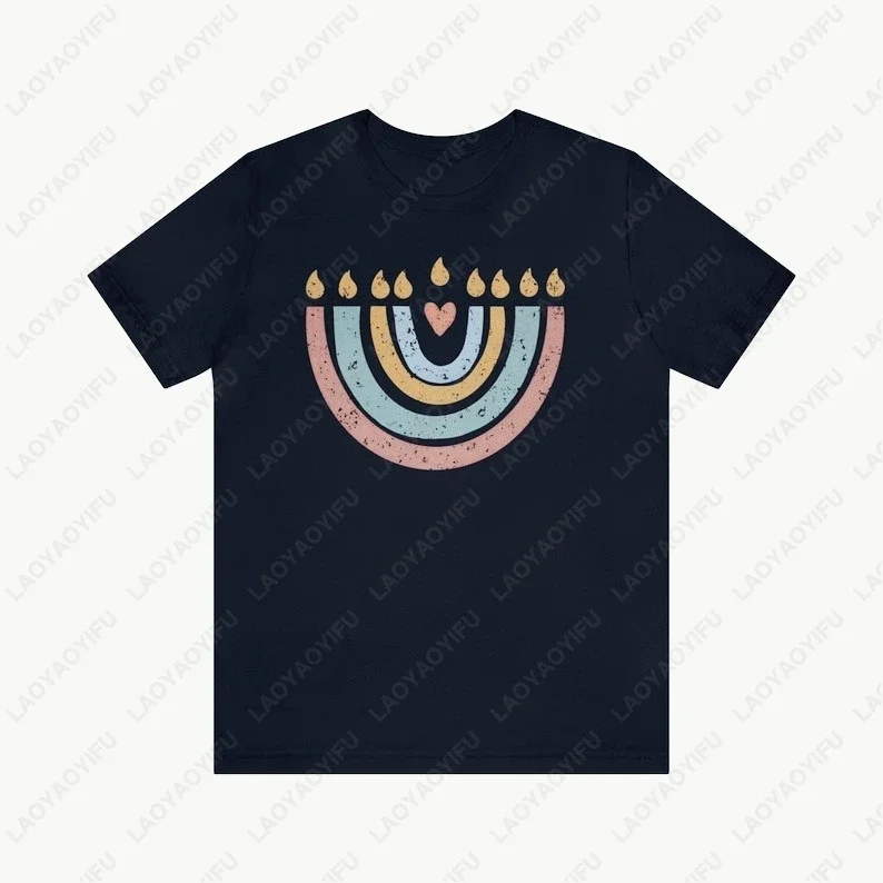 Hanukkah Menorah Unisex High Quality Cotton Tees Jewish Israel Art Chanukah Women Men Tshirt Casual All Match Regular Style Tops