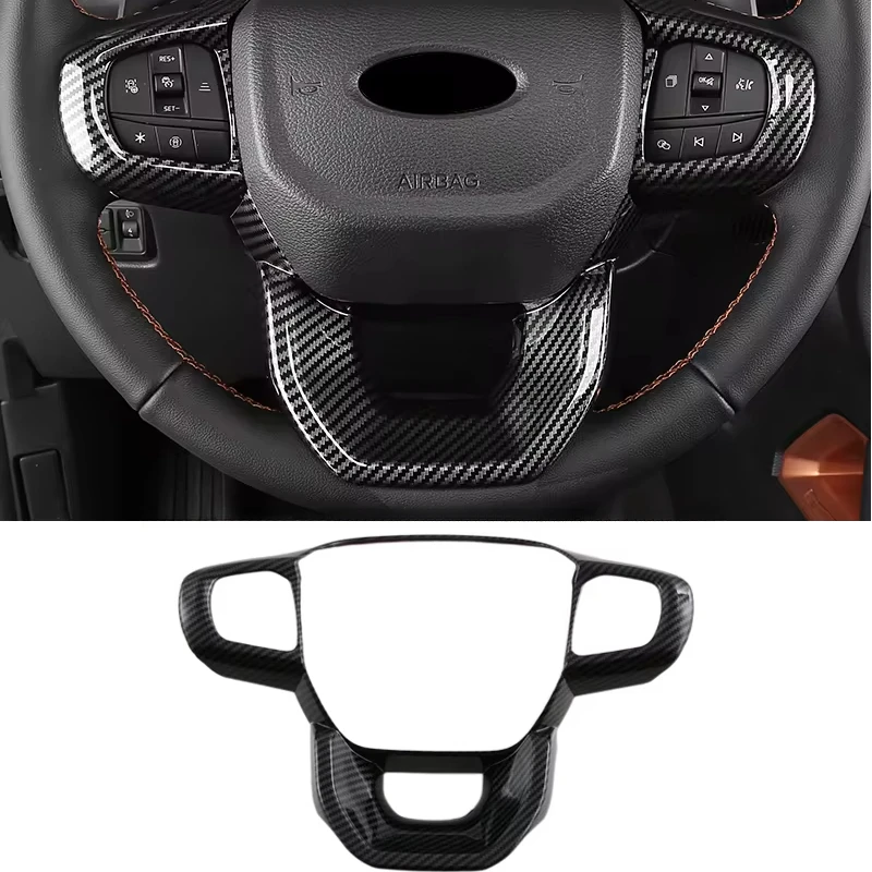 Car Steering Wheel Cover Decoration Trim Sticker For Ford Ranger T9 2023 2024 Carbon Fiber Auto Interior Modified Accessories