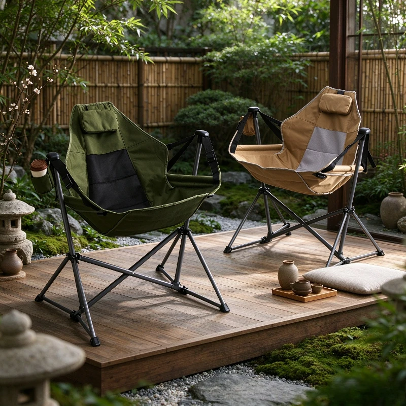Portable Camping Rocking Chair Foldable Lightweight Breathable Moon Swing Beach Recliner Seat Chair Daily Useful Home Room Decor