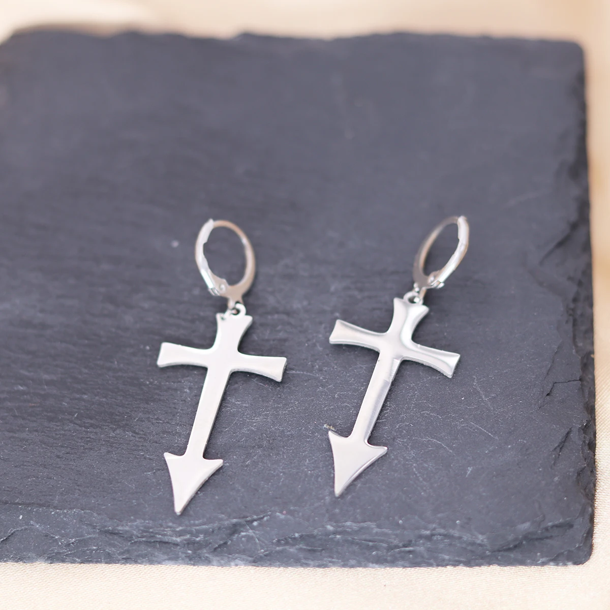 Kinitial Stainless Steel Arrow Corss Drop Earrings For Women Men Minimalist Jewelry Handmade Simple Earrings Gift