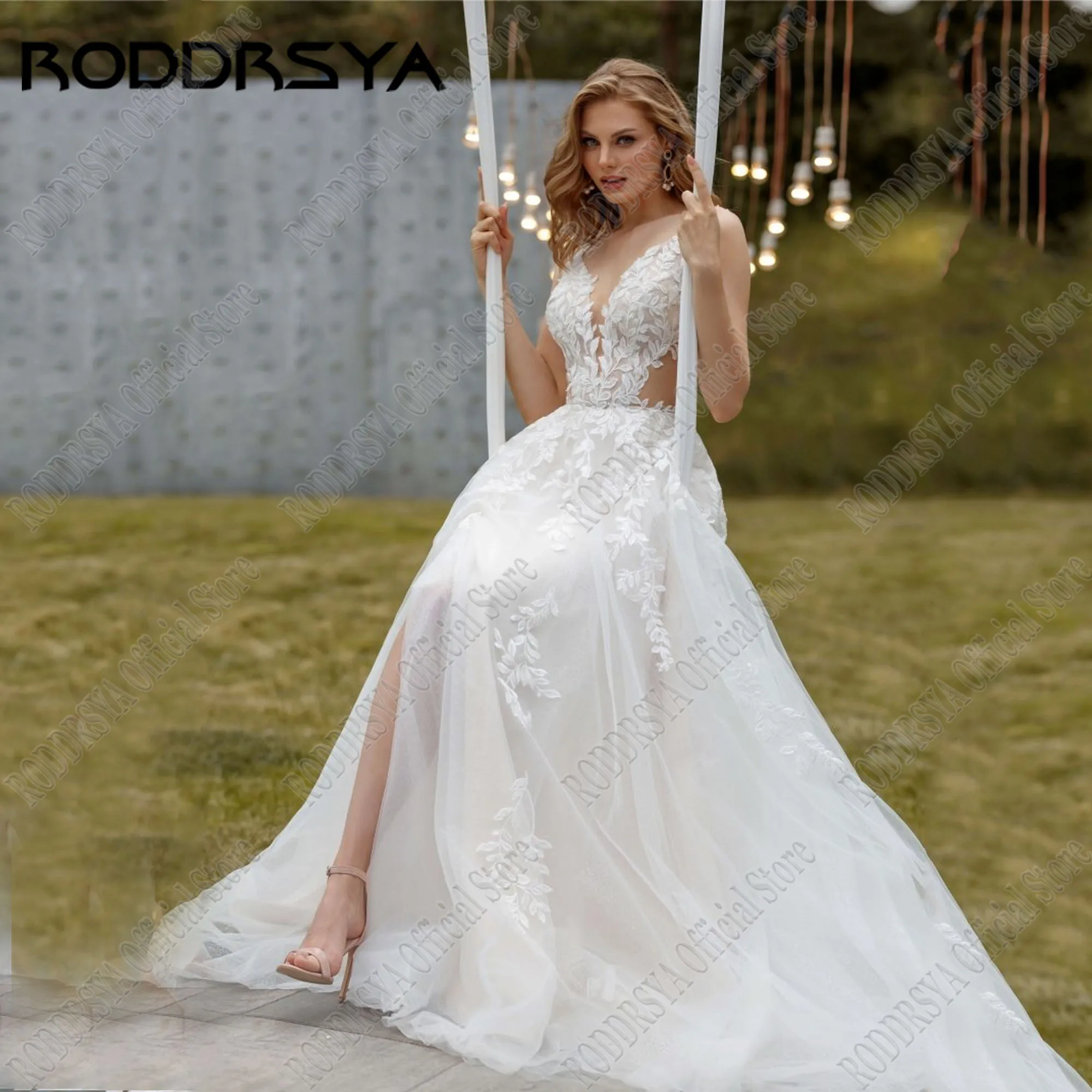 

RODDRSYA Customized V Neck Boho Ivory Wedding Dresses Women Lace A Line Sexy Backless Applique Bride Bridal Gown 2024 Vestidos