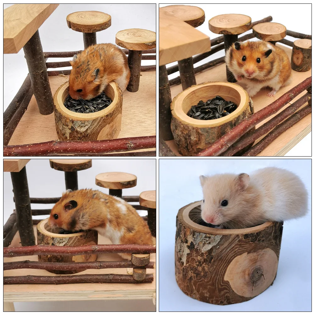 

1pc Creative Pet Feeding Bowl Durable Hamster Food Bowl Eco-Friendly Deep Design Non-Spill for Home Decoration Pet Wood Feeder