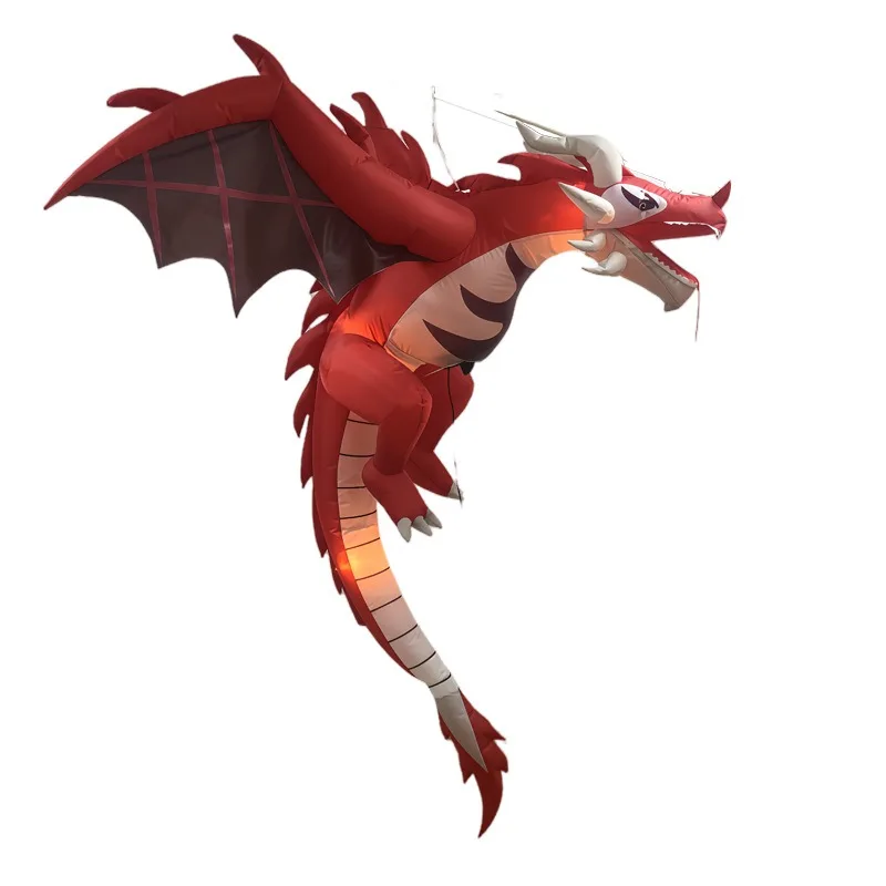 5Ft 1.5M Halloween Inflatable Flying Dragon Model LED Lights Up Flame Dinosaur Garden Courtyard Party Decoration Festival Props