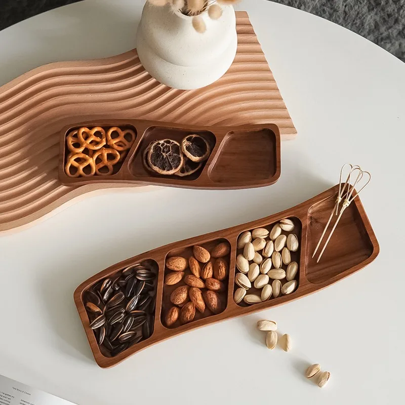 

Cookie Snack Grid 1 Piece Three Grids Four Grids Wooden Dried Fruit Tray High-end Snack Tray Nut Melon Seed Platter Fruit Tray