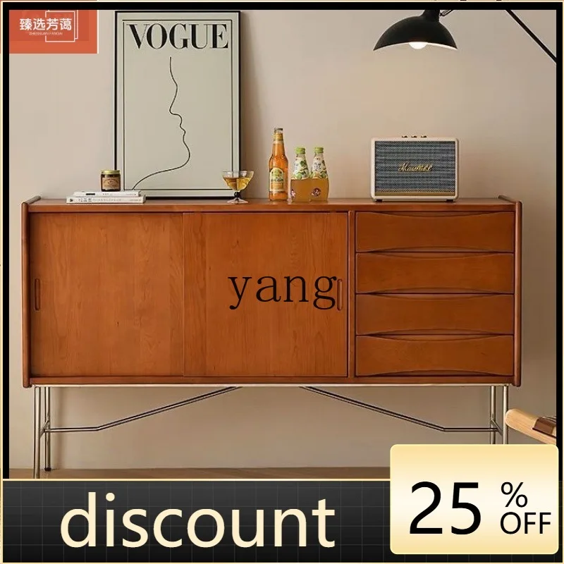 

LMM solid wood dining side cabinet retro stainless steel medieval furniture Japanese wall side cabinet