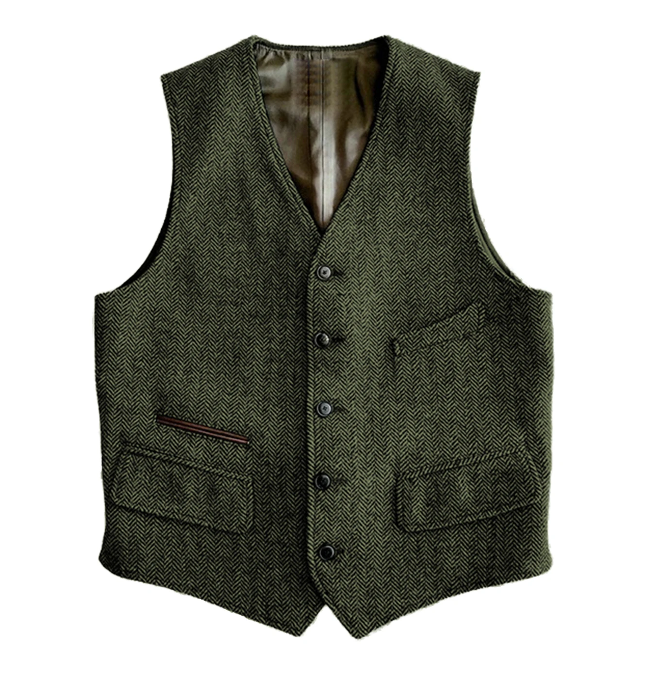 Men's Vest Male Slim Fit Herringbone Fabric Waistcoat Elegant Tweed Vest for Wedding Groomsmen