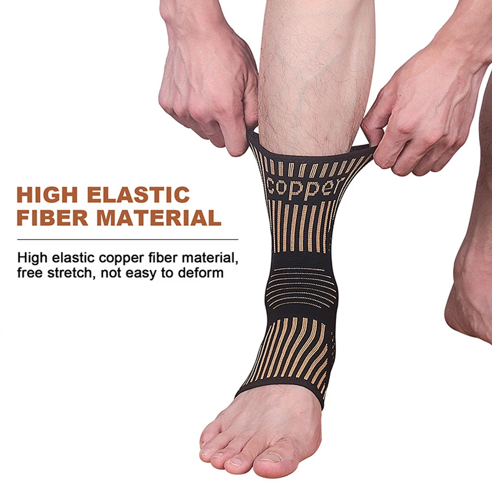 1Pcs Copper Ankle Brace Infused Compression Sleeve Support for Plantar Fasciitis, Sprained Ankle, Pain Relief, Running