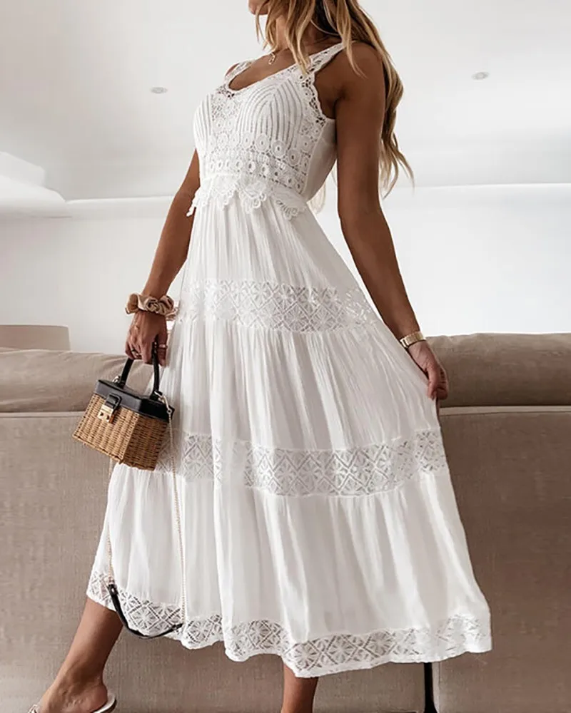 

2024 New Fashionable Spring and Autumn Season Lace High Waist Curved Split Style Commuting Dress with Strap